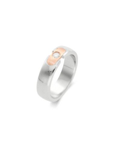Anillo-Solitario Oro Blanco-Rosa Y Diamante