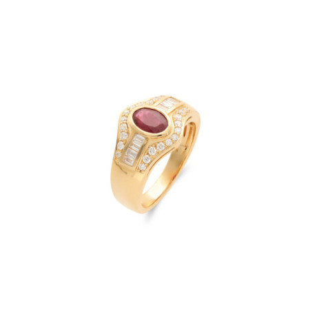 Anillo Oro Amarillo, Rubí Y Diamantes. Género: Mujer. Material: Oro amarillo. Piedras: Diamantes,Rubies