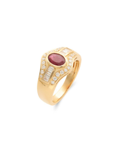 Anillo Oro Amarillo, Rubí Y Diamantes