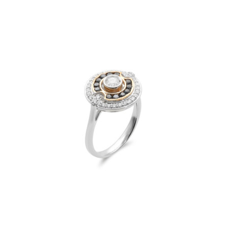 Anillo Oro Blanco-Amarillo Y Diamantes. Género: Mujer. Material: Oro blanco. Piedras: Diamantes