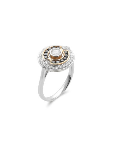 Anillo Oro Blanco-Amarillo Y Diamantes