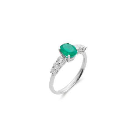 Anillo Oro Blanco, Esmeralda Y Diamantes. Género: Mujer. Material: Oro blanco. Piedras: Diamantes,Esmeraldas
