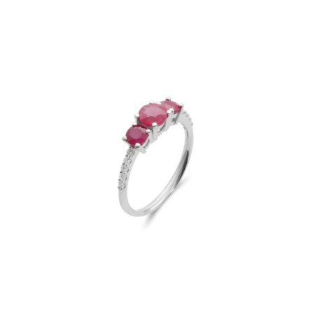 Anillo Oro Blanco, Rubíes Y Diamantes. Género: Mujer. Material: Oro blanco. Piedras: Diamantes,Rubies