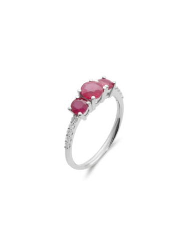 Anillo Oro Blanco, Rubíes Y Diamantes