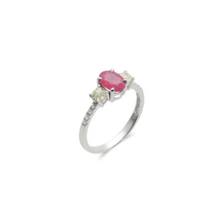 Anillo Oro Blanco, Rubí Y Diamantes. Género: Mujer. Material: Oro blanco. Piedras: Diamantes,Rubies