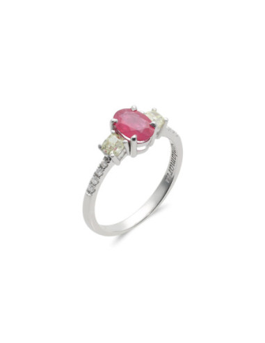 Anillo Oro Blanco, Rubí Y Diamantes