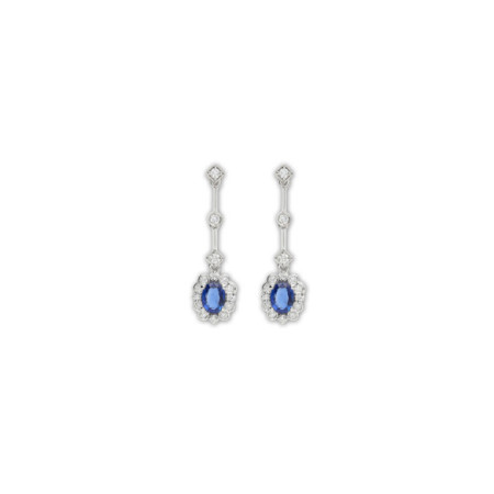 Pendientes Oro Blanco, Zafiro Y Diamantes. Género: Mujer. Material: Oro blanco. Piedras: Diamantes,Zafiros