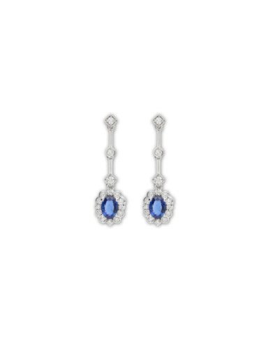 Pendientes Oro Blanco, Zafiro Y Diamantes