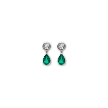 Pendientes Oro Blanco, Diamante Y Esmeralda. Género: Mujer. Material: Oro blanco. Piedras: Diamantes,Esmeraldas