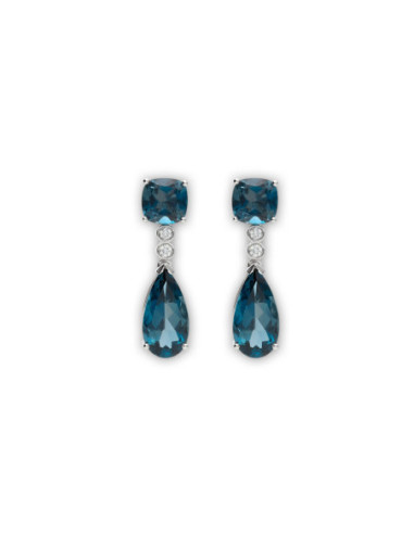 Pendientes Oro Blanco, Topacios Y Diamantes