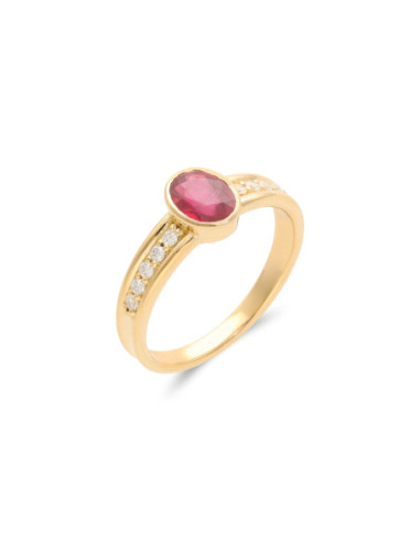 Anillo Oro Amarillo, Rubí Y Diamantes