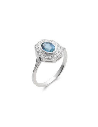 Anillo Oro Blanco, Zafiro Y Diamantes