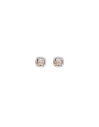 Pendientes Oro Blanco-Rosa Y Diamantes