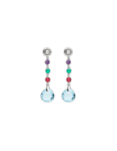 Pendientes Plata, Circonita Y Piedras de Color