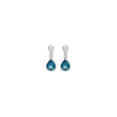 Pendientes Oro Blanco, Diamantes Y Topacio. Género: Mujer. Material: Oro blanco. Piedras: Diamantes,Topacio azul