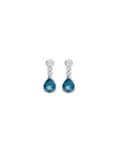 Pendientes Oro Blanco, Diamantes Y Topacio