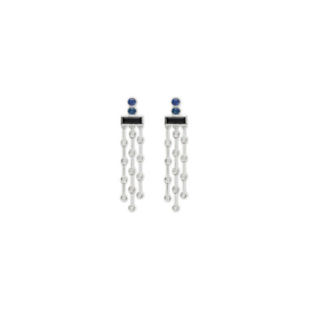 Pendientes Oro Blanco, Zafiros, Diamantes Y Ónix. Género: Mujer. Material: Oro blanco. Piedras: Diamantes,Zafiros,Onix