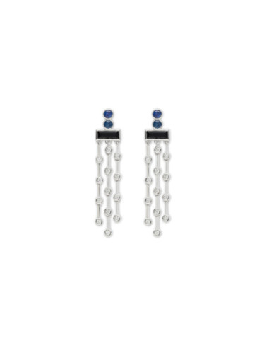 Pendientes Oro Blanco, Zafiros, Diamantes Y Ónix