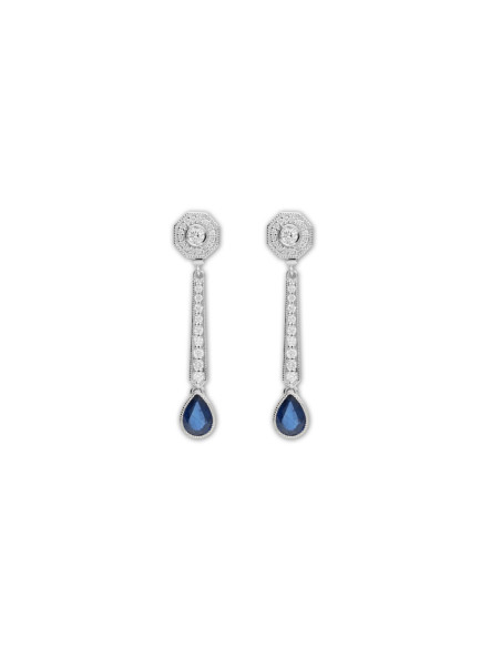 Pendientes Oro Blanco, Zafiro Y Diamantes