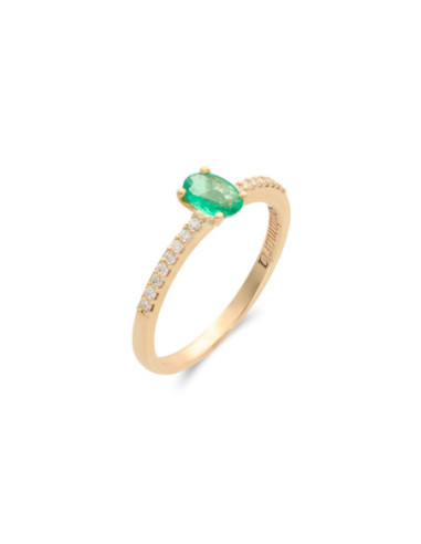 Anillo Oro Amarillo, Esmeralda Y Diamantes