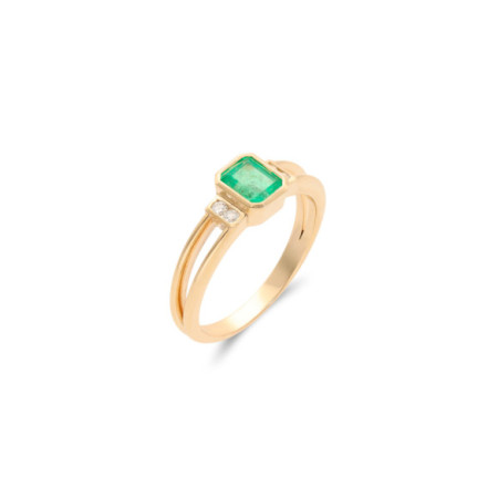 Anillo Oro Amarillo, Esmeralda Y Diamantes. Género: Mujer. Material: Oro amarillo. Piedras: Diamantes,Esmeraldas