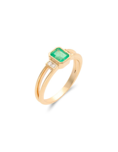 Anillo Oro Amarillo, Esmeralda Y Diamantes