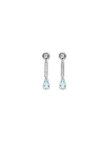 Pendientes Oro Blanco, Aguamarina Y Diamantes