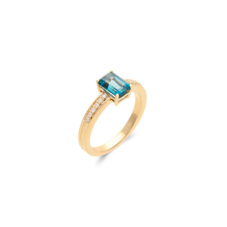 Anillo Oro Amarillo, Topacio Y Diamantes. Género: Mujer. Material: Oro amarillo. Piedras: Topacio azul,Diamantes