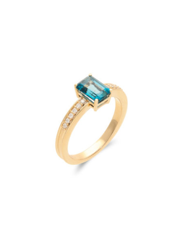 Anillo Oro Amarillo, Topacio Y Diamantes