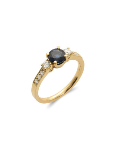 Anillo Oro Amarillo, Zafiro Y Diamantes