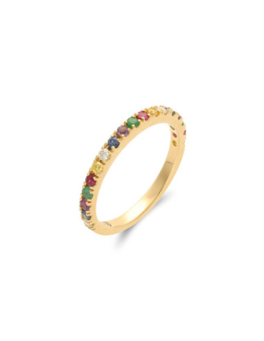 Anillo Oro Amarillo, Diamantes Y Piedras De Color