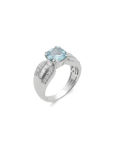 Anillo Oro Blanco, Aguamarina Y Diamantes