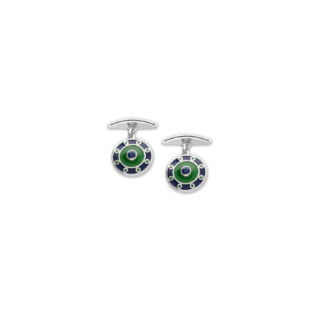Gemelos Plata, Zafiro, Esmalte Azul Y Verde. Género: Hombre. Material: Plata. Piedras: Zafiros