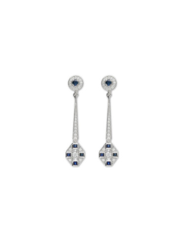 Pendientes Oro Blanco, Zafiros Y Diamantes