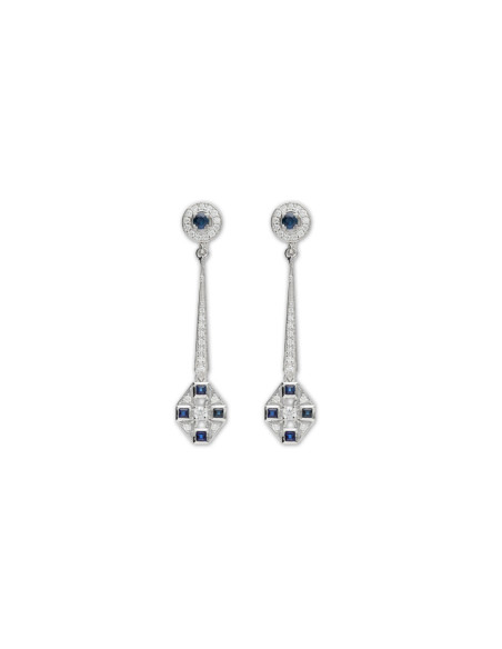 Pendientes Oro Blanco, Zafiros Y Diamantes