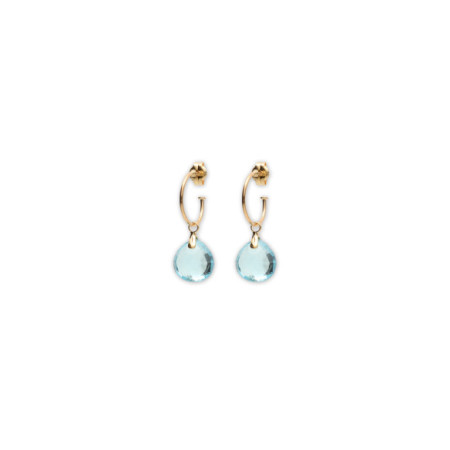 Argollas Oro Amarillo Y Topacio. Género: Mujer. Material: Oro amarillo. Piedras: Topacio azul