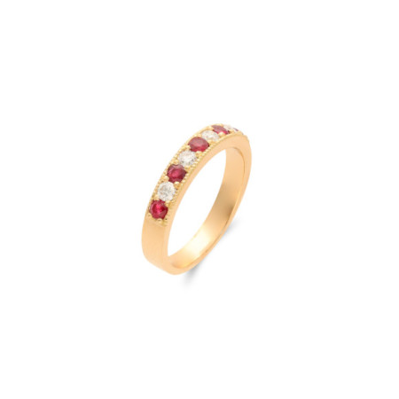 Anillo Oro Amarillo, Rubíes Y Diamantes. Género: Mujer. Material: Oro amarillo. Piedras: Diamantes,Rubies