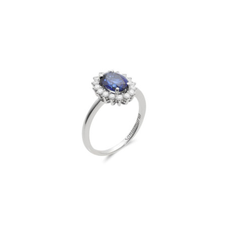 Anillo Oro Blanco, Zafiro Y Diamantes. Género: Mujer. Material: Oro blanco. Piedras: Diamantes,Zafiros