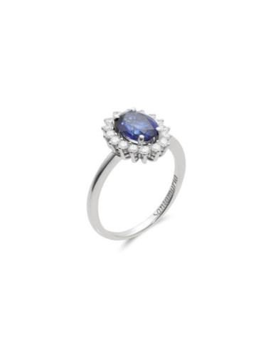 Anillo Oro Blanco, Zafiro Y Diamantes
