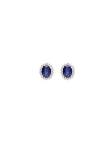 Pendientes Oro Blanco, Zafiro Y Diamantes