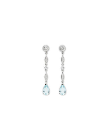 Pendientes Oro Blanco, Aguamarina Y Diamantes