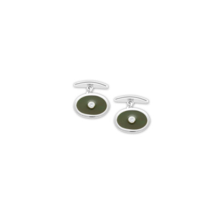 Gemelos Plata, Circonita Y Esmalte Verde. Género: Hombre. Material: Plata. Piedras: Circonitas