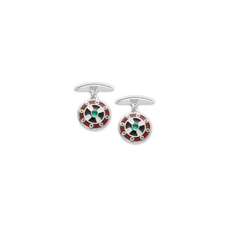 Gemelos Plata, Esmeralda, Esmalte Blanco, Azul Y Rojo. Género: Hombre. Material: Plata. Piedras: Esmeraldas
