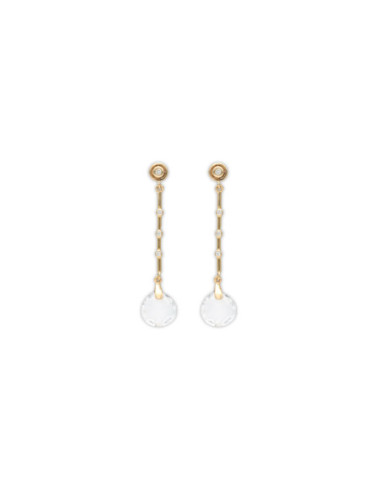 Pendientes Oro Amarillo, Diamantes Y Cristal De Roca