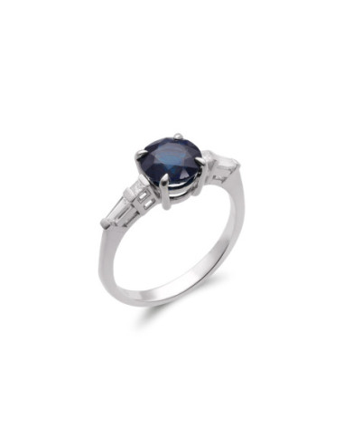 Anillo Oro Blanco, Zafiro Y Diamantes