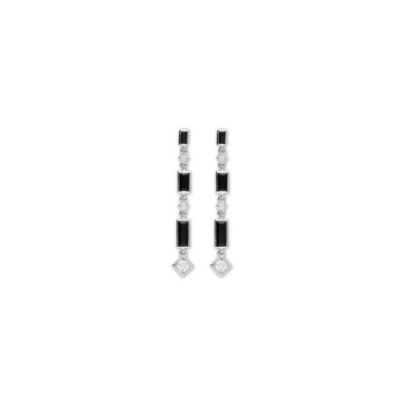 Pendientes Oro Blanco, Diamantes Y Ónix. Género: Mujer. Material: Oro blanco. Piedras: Diamantes,Onix