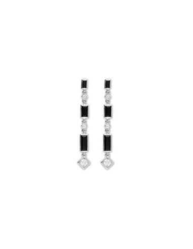 Pendientes Oro Blanco, Diamantes Y Ónix