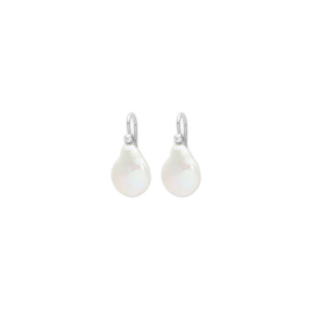 Pendientes Oro Blanco, Diamante Y Perla. Género: Mujer. Material: Oro blanco. Piedras: Diamantes,Perlas