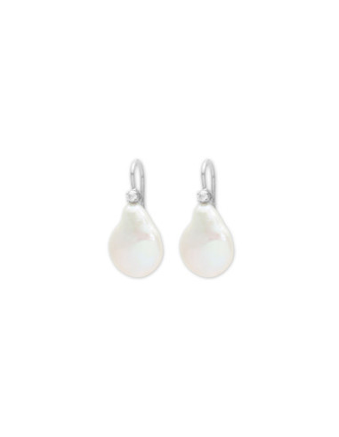 Pendientes Oro Blanco, Diamante Y Perla
