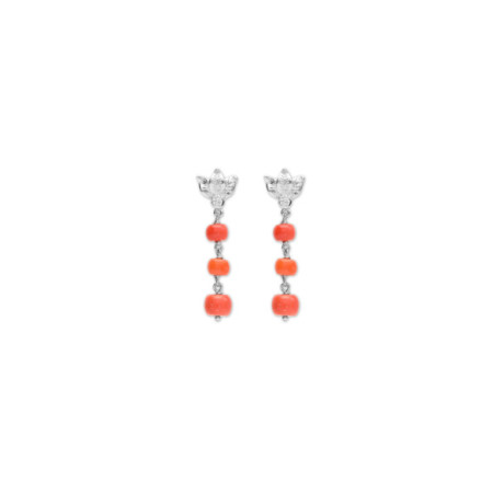 Pendientes Plata, Circonita Y Coral. Género: Mujer. Material: Plata. Piedras: Circonitas,Coral